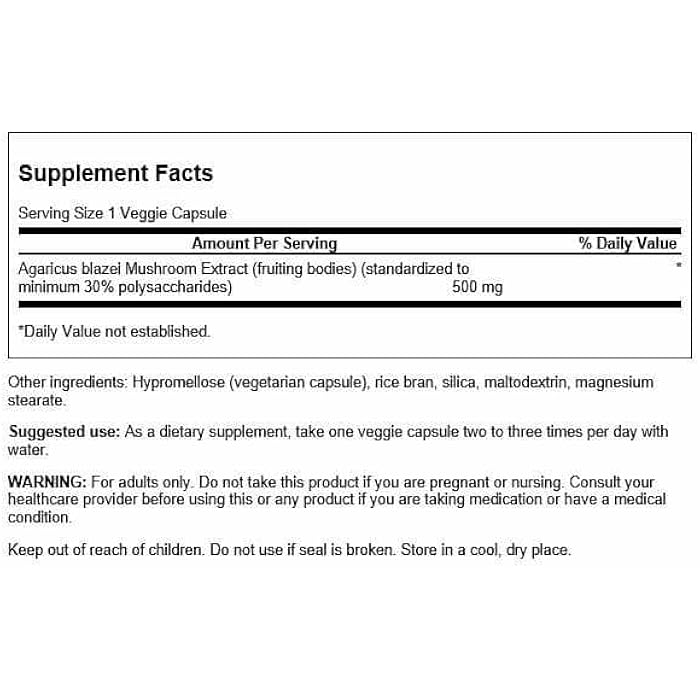 Swanson Agaricus Blazei Mushroom Extract 500 Mg 90 Caps - Image 2