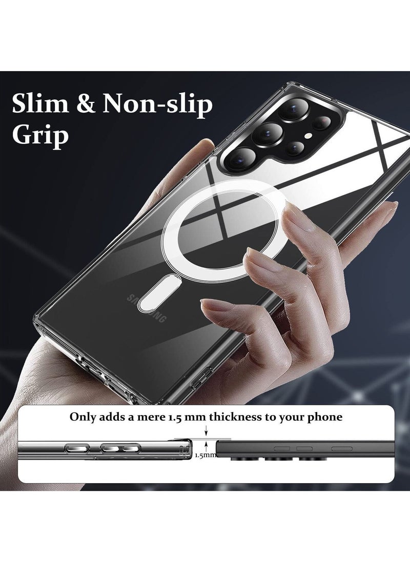 Raxoom Samsung Galaxy S23 Ultra Clear Magnetic Cover | Mag Safe Compatible | Clear Hard Back Case | Shockproof Silicone Frame Edge Bumper | Slim Transparent Case for Samsung Galaxy S23 Ultra  - Image 2