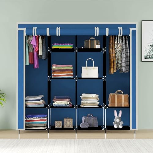 GTC 12 Shelves Fancy Layer Collapsible Blue Wardrobe Portable Almirah Foldable Racks for Clothes Cupboard Cloth Plastic Frame Organizer (88370) - Image 2