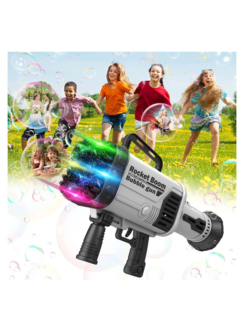 Bubble Gun Kids Bubble Blower Bubble Machine Gun 64 Holes Bubble Bazooka Gun Gatling Bubble Machine Rocket Launcher Bubble Maker Electric Bubble Gun with Colorful Light for Summer Toy Birthday Gift - Image 1