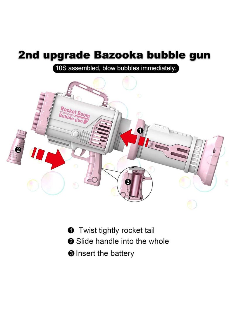 Bubble Gun Kids Bubble Blower Bubble Machine Gun 64 Holes Bubble Bazooka Gun Gatling Bubble Machine Rocket Launcher Bubble Maker Electric Bubble Gun with Colorful Light for Summer Toy Birthday Gift - Image 5