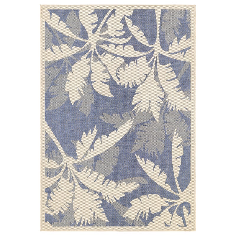 Couristan Couristan Monaco Outdoor Area Rug  Coastal Flora 510 X 92 Rectangle in Ivory and Sapphire Blue Color Hose Washable Pet Friendly Patio and Home Decor 