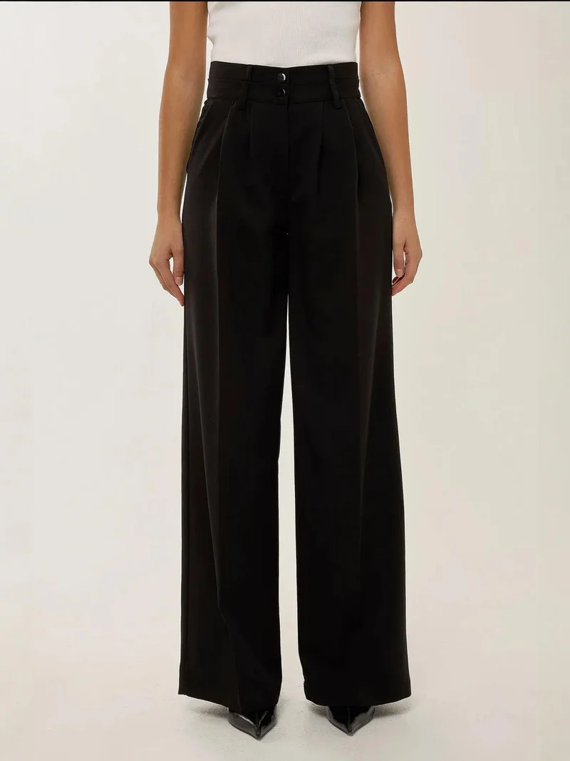 زوبعة بنطلون واسع بساق مزدوج الخصر