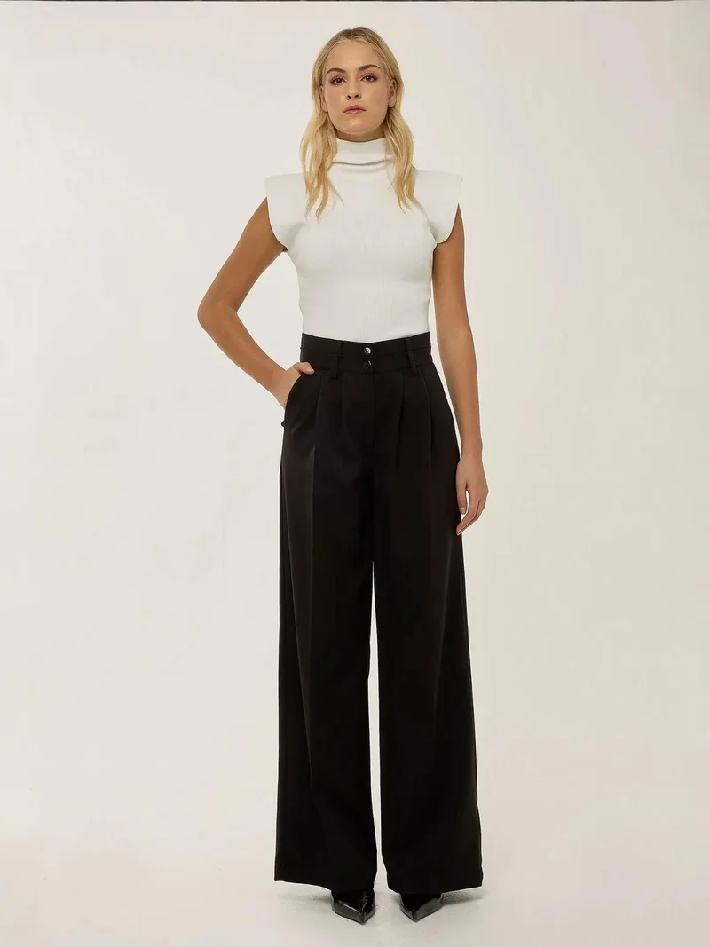 زوبعة بنطلون واسع بساق مزدوج الخصر