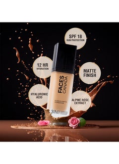 FACESCANADA Flawless Matte Foundation Warm Natural 30 Ml|3-In-1 Foundation + Moisturizer Cream For All Skin Types+Concealer|12 Hr Hydration + Spf 18|Hd Matte Coverage|Lightweight|Anti Ageing,Pack Of 1 - pzsku/ZB3F6CA2A1FE162D074B9Z/45/_/1738306302/4eb7e1de-8dfe-49b2-b191-849895b95b65