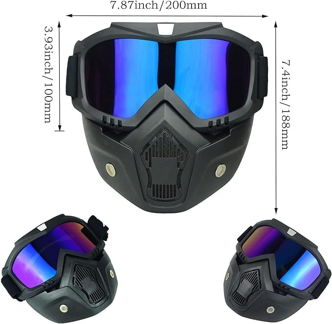 BELOXY Goggle Mask Anti Scratch UV Protective Open Face & Eyewear Windproof Dirt Shield Adjustable Strap Soft Foam Padded Detachable for Cycling Bike Off Road Racing Riding Unisex (A1) - Image 4