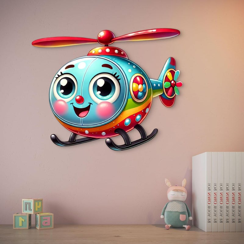 CLITHS 3D Helicopter Wall Hanging - 12 Inch MDF Cutout for Kids Room Decor | Cartoon Aircraft Toy Wall Art | Playroom Decor | Gift for Boys & Girls (Multi-Color) - Image 3
