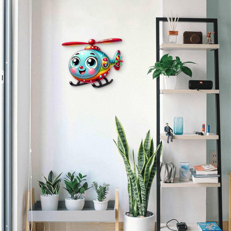 CLITHS 3D Helicopter Wall Hanging - 12 Inch MDF Cutout for Kids Room Decor | Cartoon Aircraft Toy Wall Art | Playroom Decor | Gift for Boys & Girls (Multi-Color) - Image 4