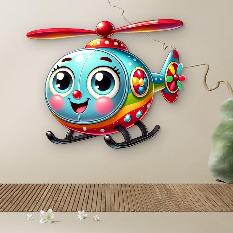 CLITHS 3D Helicopter Wall Hanging - 12 Inch MDF Cutout for Kids Room Decor | Cartoon Aircraft Toy Wall Art | Playroom Decor | Gift for Boys & Girls (Multi-Color) - Image 5