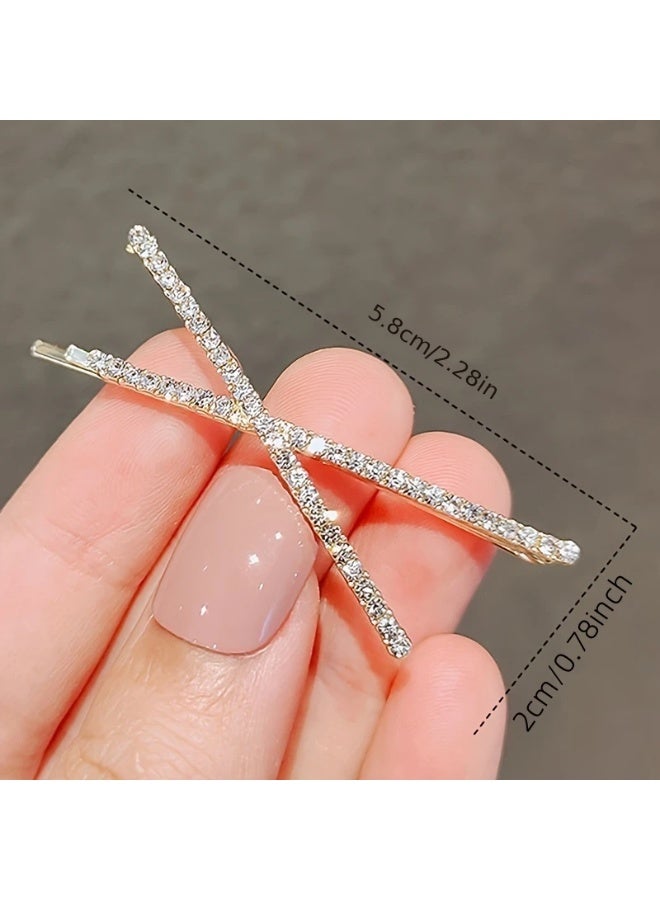 Goolsky مشابك شعر لامعة من الرينستون بتصميم أنيق - ملحقات شعر مصنوعة من سبائك على شكل صليب للاستخدام اليومي - مجموعة دبابيس شعر بلون صلب أنيق - Image 3