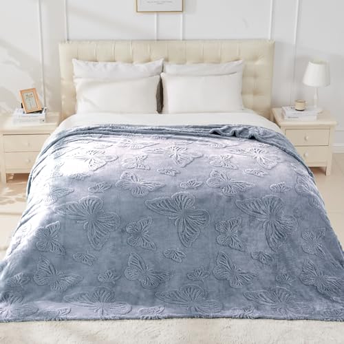 GIOKARNNA Throw Blankets with Butterfly,Soft Warm Blankets for Lover Mom Father Friends Gifts Pets,Lightweight Fuzzy Blanket for Couch Sofa Bed(Pearl Blue,50"x60") - Image 2
