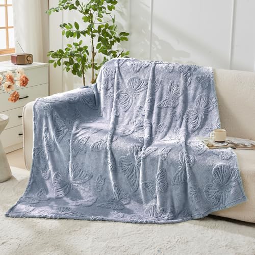 GIOKARNNA Throw Blankets with Butterfly,Soft Warm Blankets for Lover Mom Father Friends Gifts Pets,Lightweight Fuzzy Blanket for Couch Sofa Bed(Pearl Blue,50"x60") - Image 4