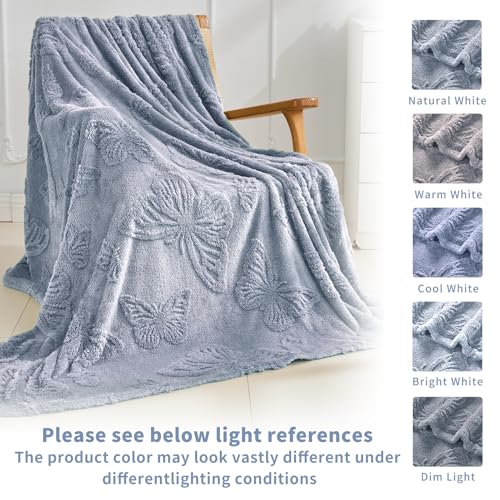 GIOKARNNA Throw Blankets with Butterfly,Soft Warm Blankets for Lover Mom Father Friends Gifts Pets,Lightweight Fuzzy Blanket for Couch Sofa Bed(Pearl Blue,50"x60") - Image 3
