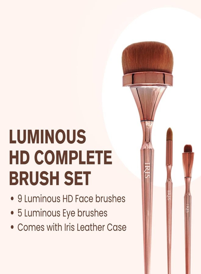 Iris Cosmetics Luminous HD Complete Makeup Brush Set | Includes Eye Brushes and Travel Pouch | Premium Set of 14 Brush With Leather Case | Rose Gold - Image 4