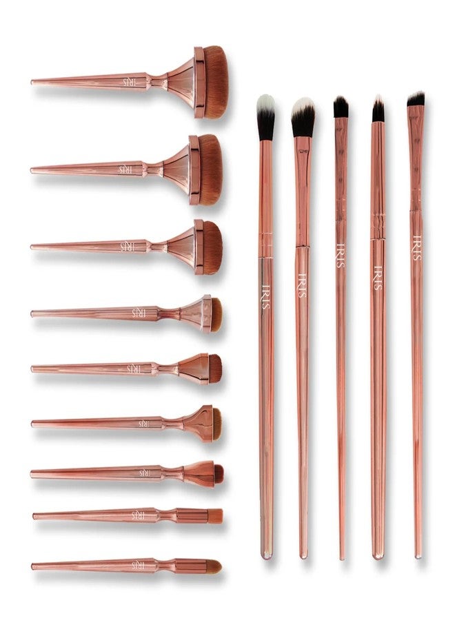 Iris Cosmetics Luminous HD Complete Makeup Brush Set | Includes Eye Brushes and Travel Pouch | Premium Set of 14 Brush With Leather Case | Rose Gold - Image 1