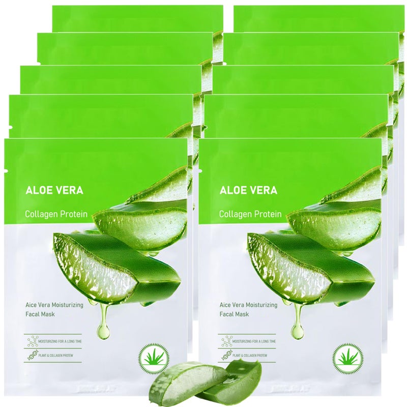 Fusang Aloe Vera Soothing Face Mask HydratingMoisturizing Long Lasting Facial Sheet Mask for All Skin TypesSoft Aloe Face Masks for Dry SkinPack of 10