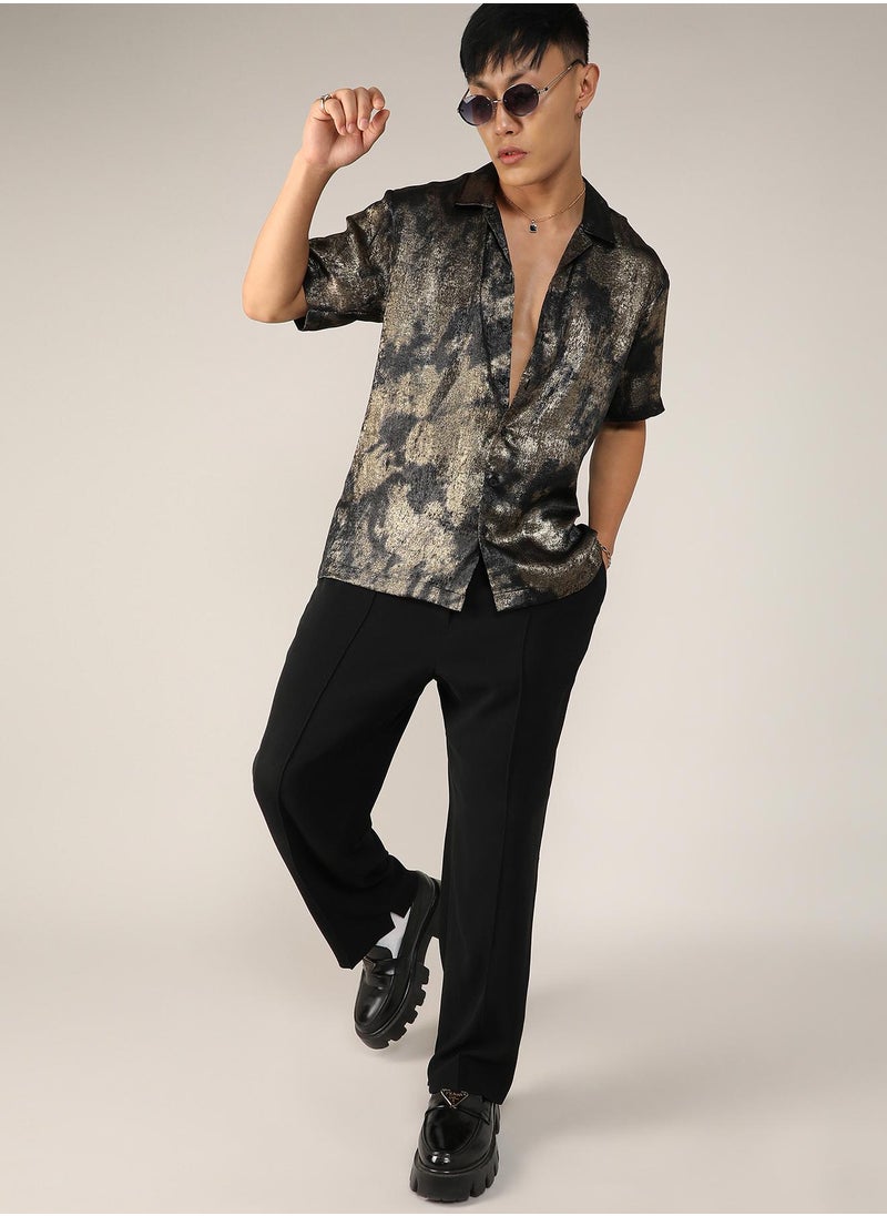 كامبوس سوترا - Men's Midnight Black & Metallic Gold Metallic Ombre Shirt - Image 1