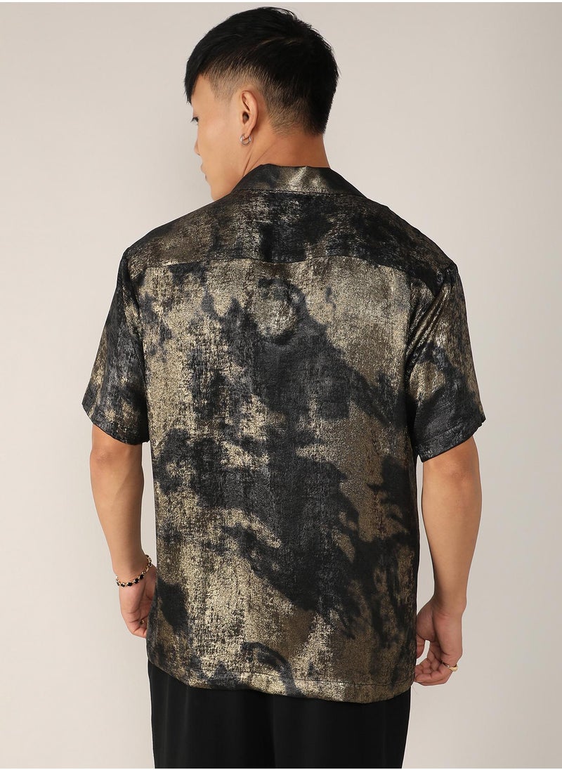 كامبوس سوترا - Men's Midnight Black & Metallic Gold Metallic Ombre Shirt - Image 1