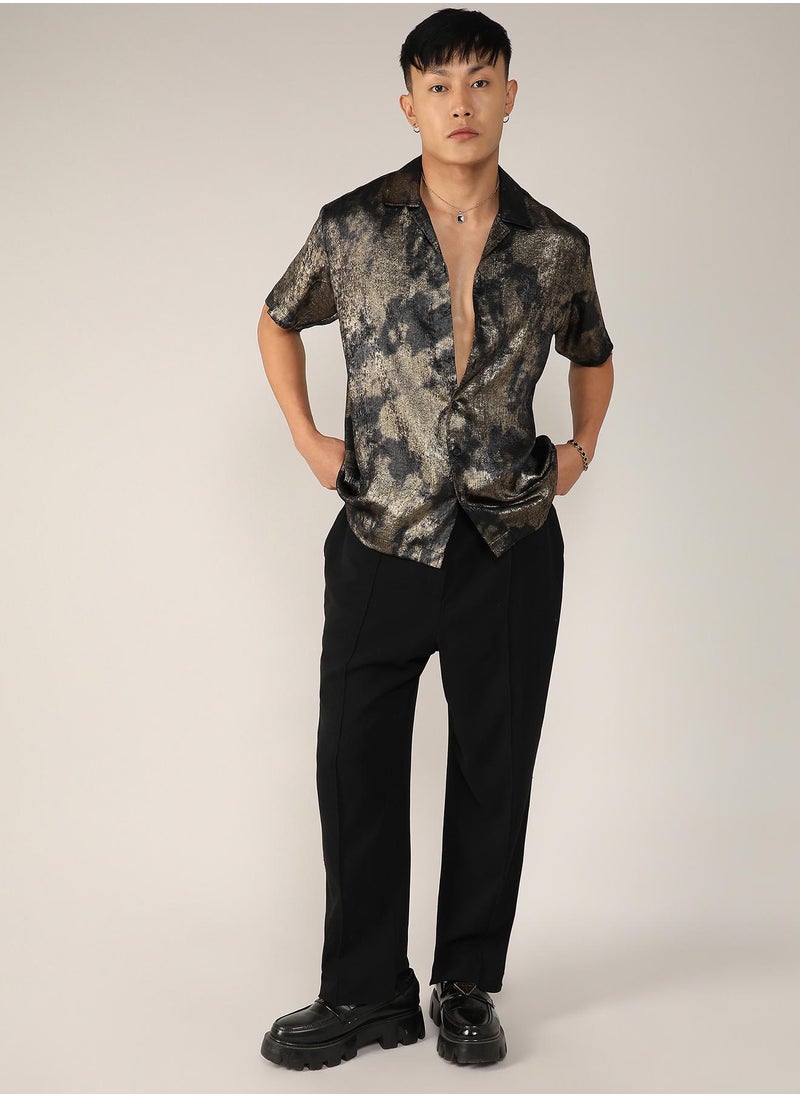 كامبوس سوترا - Men's Midnight Black & Metallic Gold Metallic Ombre Shirt - Image 1