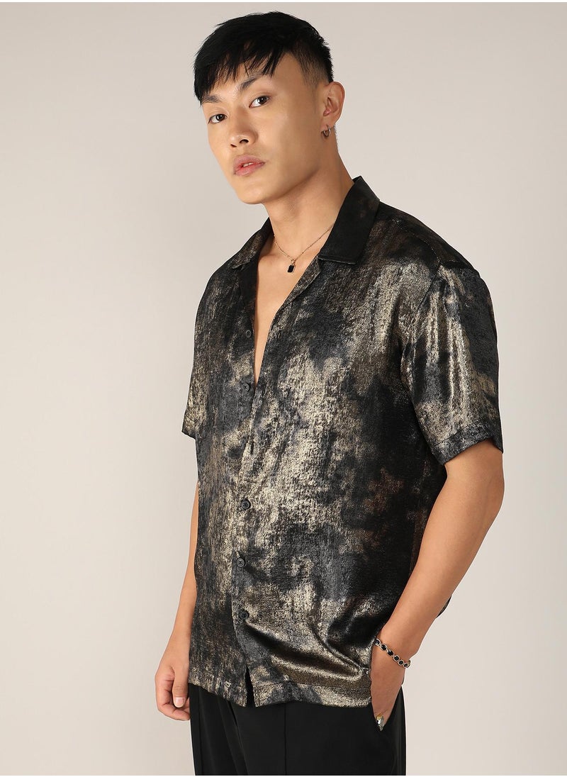 كامبوس سوترا - Men's Midnight Black & Metallic Gold Metallic Ombre Shirt - Image 1