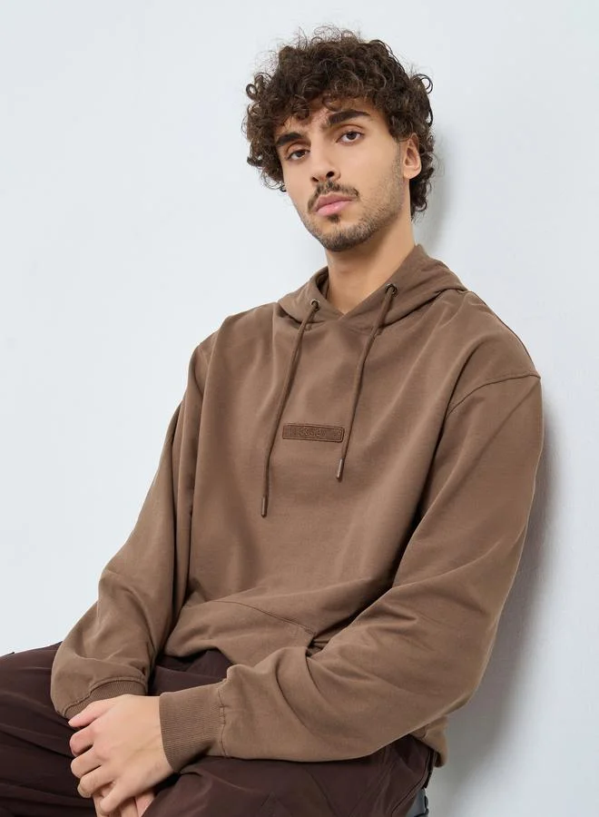 Styli Men Brown Embroidered Relaxed Fit Hoodie