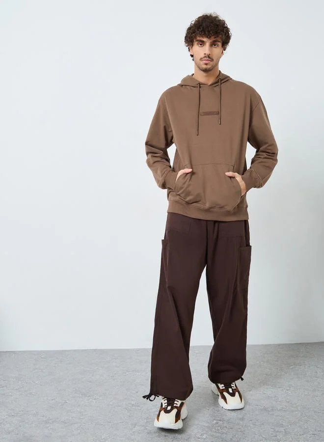 Styli Styli Men Brown Embroidered Relaxed Fit Hoodie