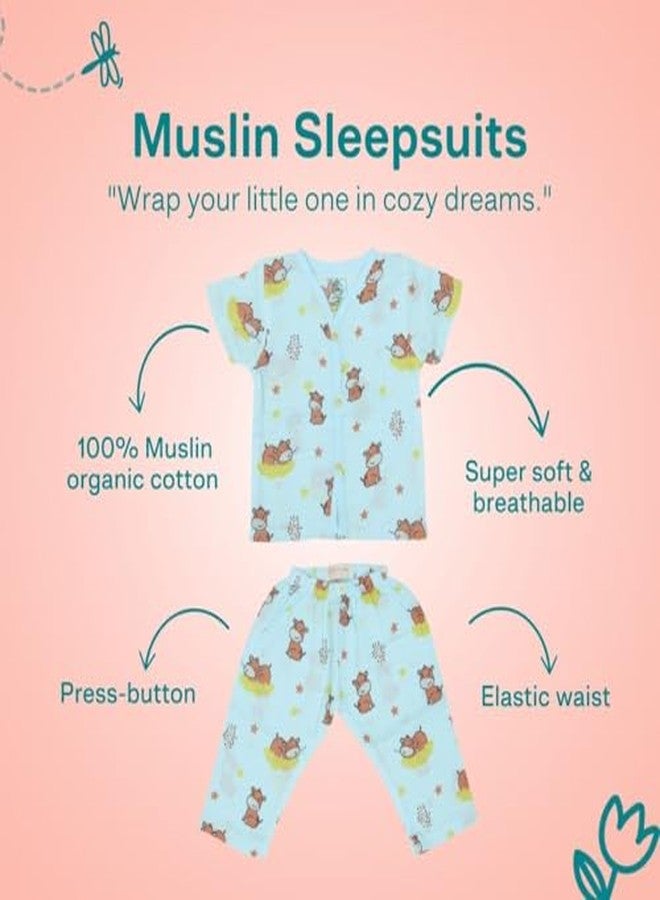 A toddler thing 100% Organic Muslin Cotton Half Sleeve Sleepsuits|Pajama Sets for Boys and Girls|Kids Nightwear|Sleepy Hippo|3-6 Months - Image 5
