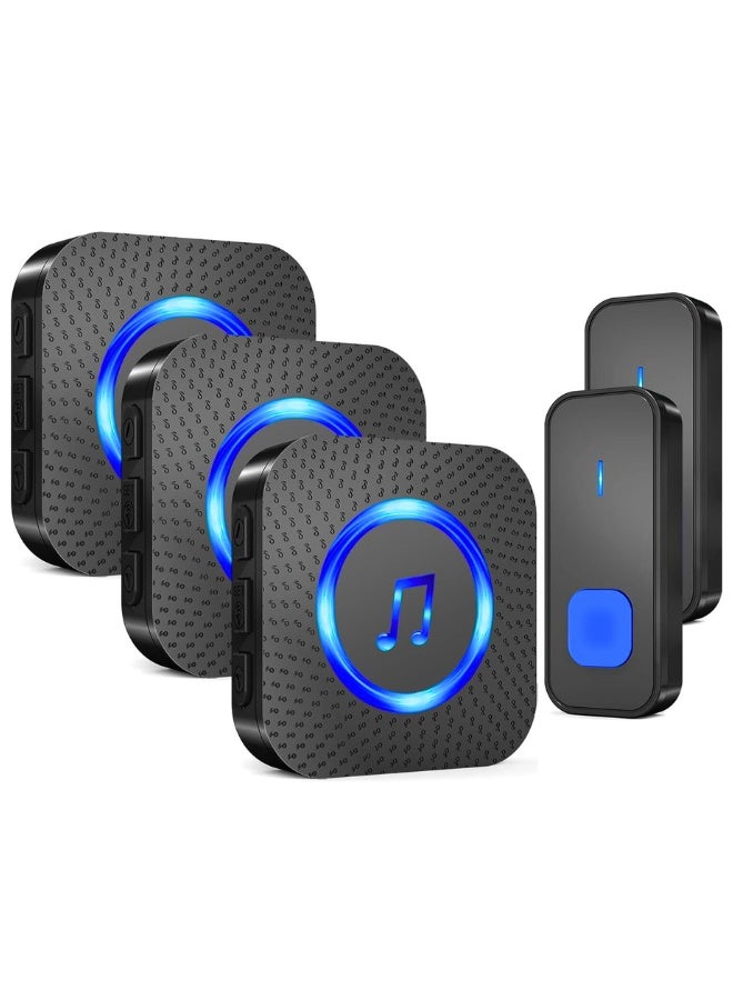 Waterproof Ip55 Wireless Doorbell with 3 Receivers 2 Buttons, Wireless Ring Bell 1300 Ft/400M Remote Doorbell,55 Chimes 5 Volume,Colorful Led Flashing,110 Db Loud Volume (3 receivers + 2 Buttons) - Image 1