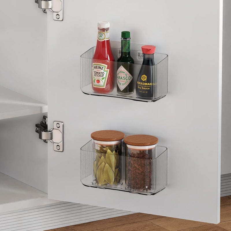 KASTWAVE 2 Pack Kitchen Door Storage Box, Cabinet Door Organizers Plastic Wrap Holders for Kitchen Organizers, No drilling Wall Door Mount Kitchen Wrap Rack for Foil Wrap, Cling Wrap, and Food Bags (Clear) - Image 5