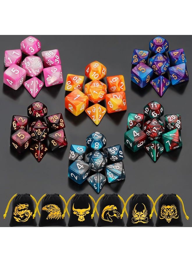QMAY DND Dice Sets - 6 X 7 Polyhedral Dice (42pcs) with 6 Drawstring Bags for Dungeons and Dragons, RPG, MTG,Role Playing Table Game - Image 1