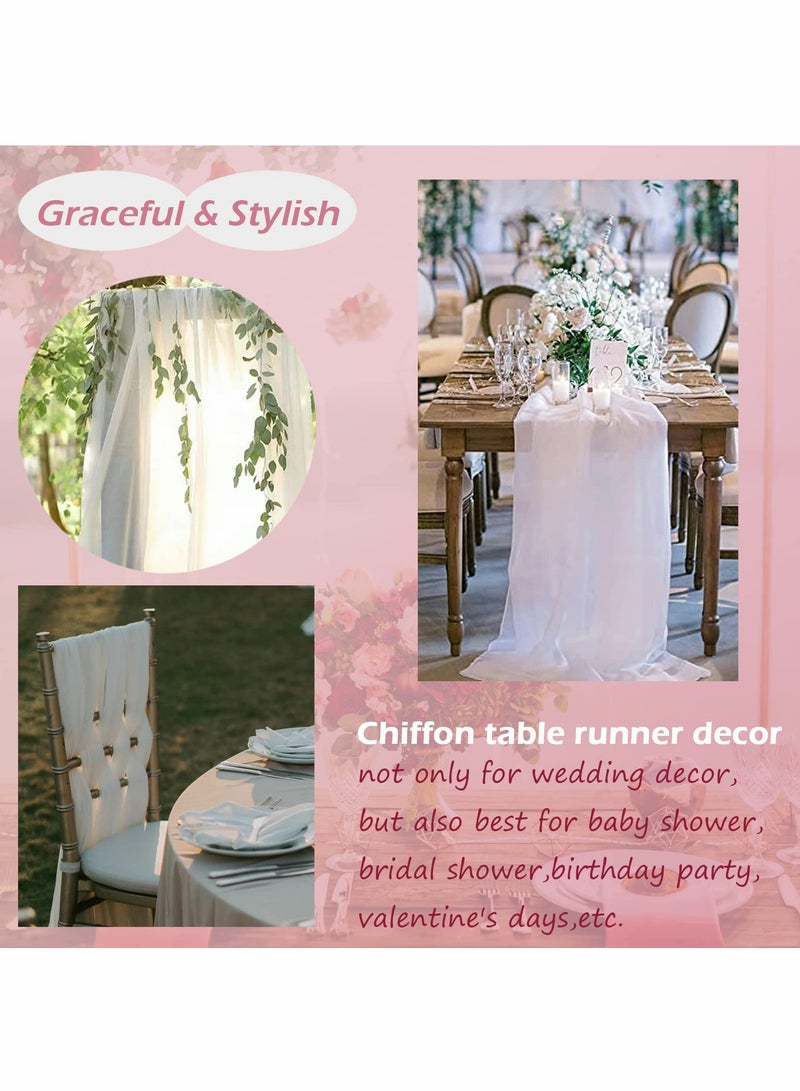 Excefore White Chiffon Table Runner for Wedding - White Table Runner, Sheer Party Decor, Rustic Runners for Bridal Baby Shower Decorations 10ft - Image 3