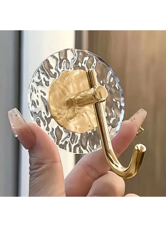 2pcs Luxury Stone Pattern Acrylic Golden Hooks No Nail Wall Mounted Multi Functional - Image 2