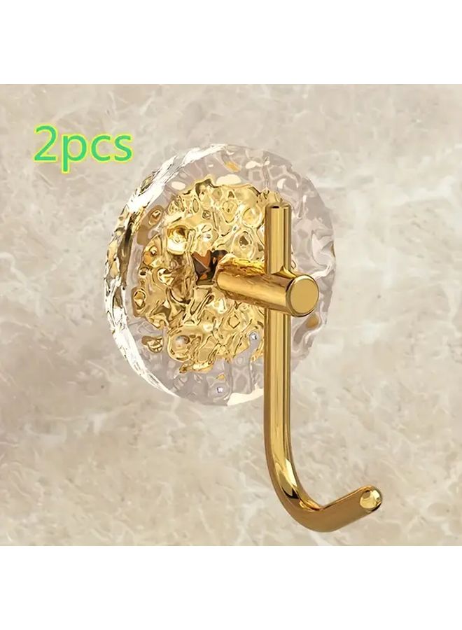 2pcs Luxury Stone Pattern Acrylic Golden Hooks No Nail Wall Mounted Multi Functional - Image 1