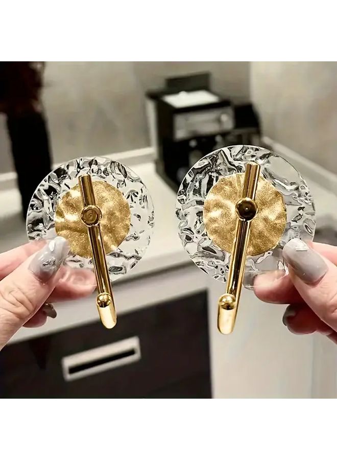 2pcs Luxury Stone Pattern Acrylic Golden Hooks No Nail Wall Mounted Multi Functional - Image 3