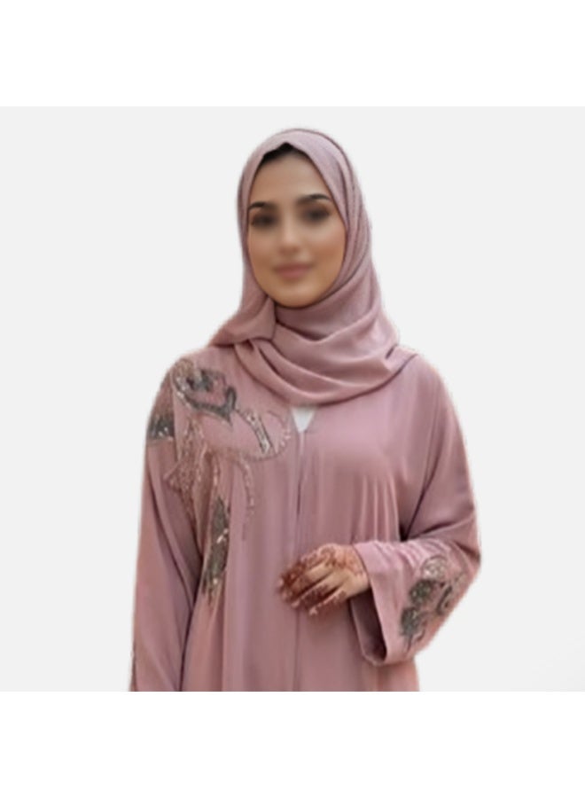 عباية دارين المطرزة بقماش نيدا الكوري | تصميم دبي الأنيق | قرنفل - Image 2