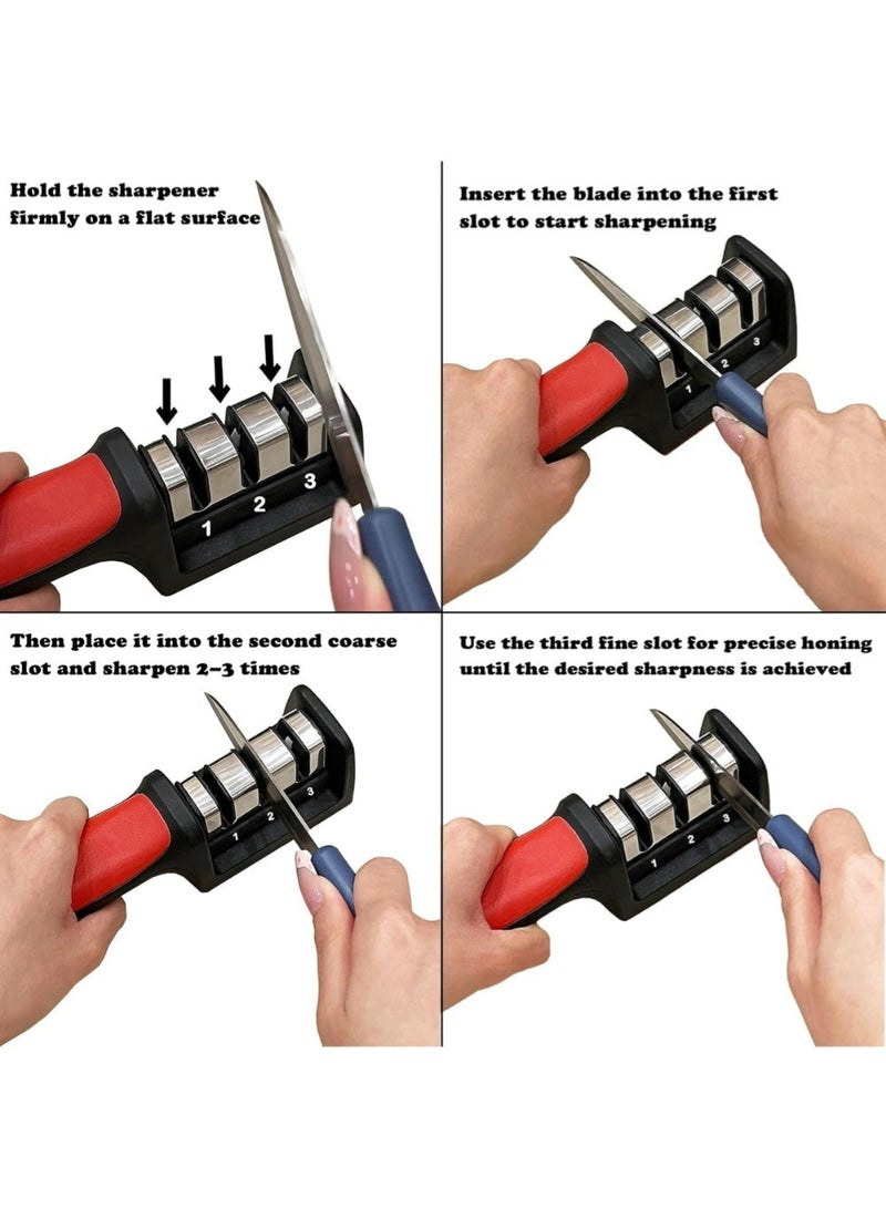 زيد أورا مبراة سكاكين 3 في 1 - نظام شحذ محمول بثلاث مراحل للشفرات المستقيمة والمسننة والمقصية - فتحات متينة من التنجستن والسيراميك، أداة مطبخ آمنة - Image 4
