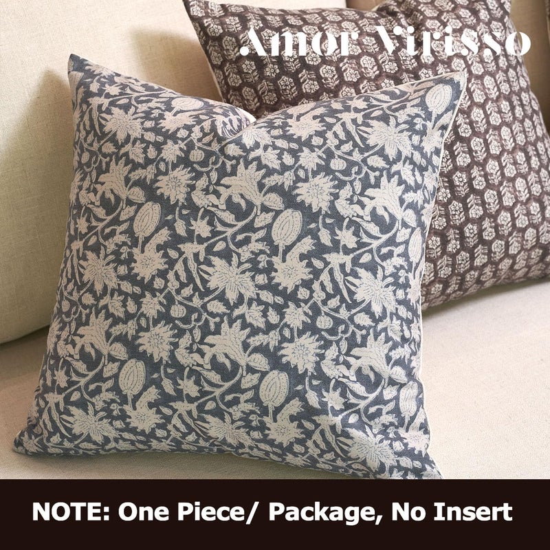 Amor Virisso Floral Throw Pillow Covers 18x18 Couch Pillows for Living Room Decorative Accent Pillow Covers Block Print Farmhouse Neutral Pillow Covers Sofa Pillows 1PC, Dusty Blue - Image 5