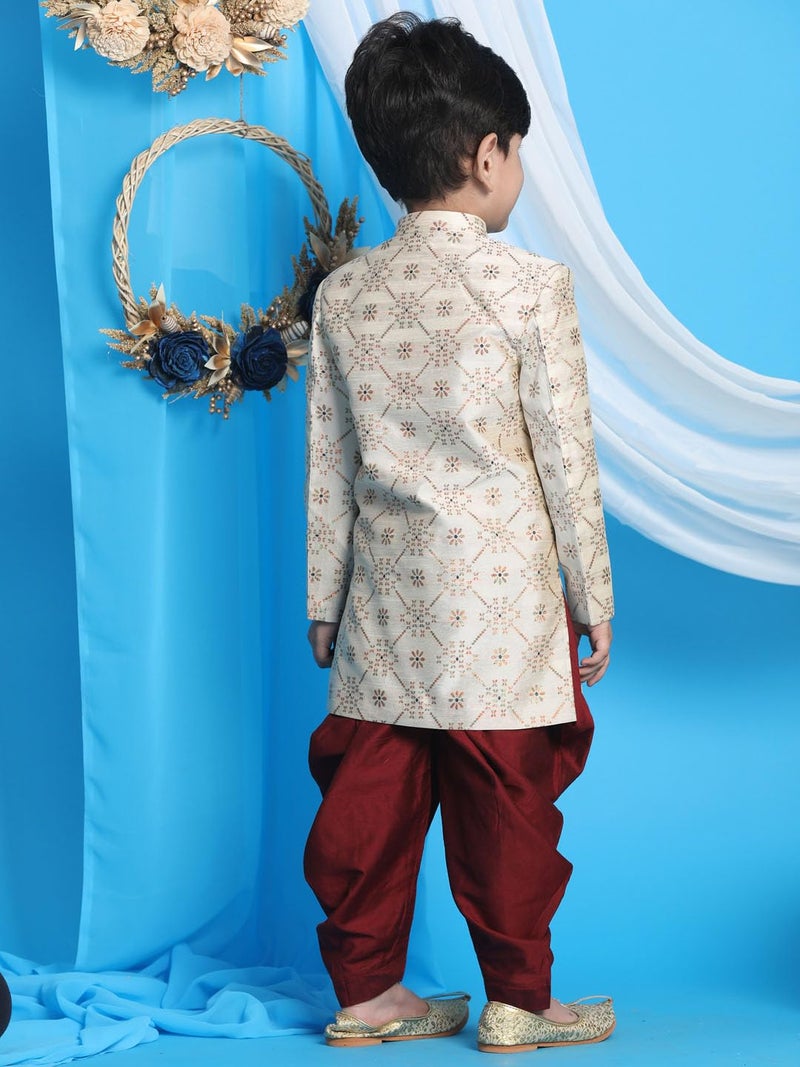 VASTRAMAY Boys' Beige and Maroon Sherwani Set_VASBSW027nCDMA_36 - Image 3