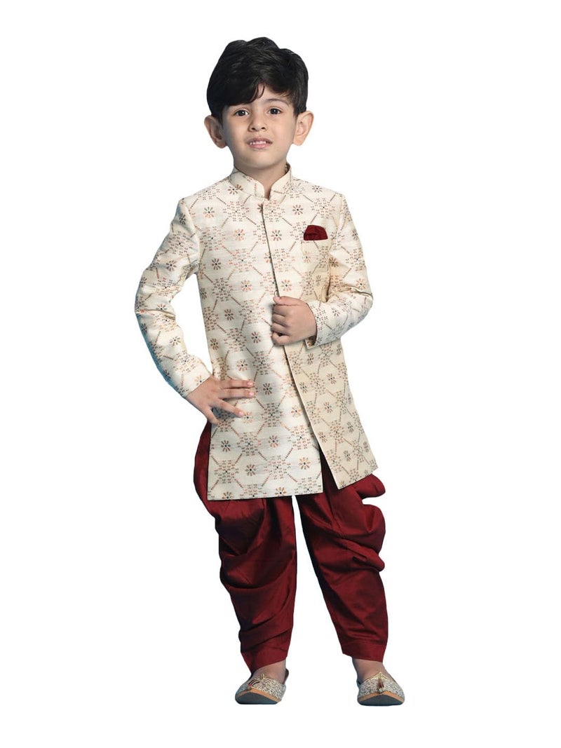 VASTRAMAY Boys' Beige and Maroon Sherwani Set_VASBSW027nCDMA_36 - Image 1