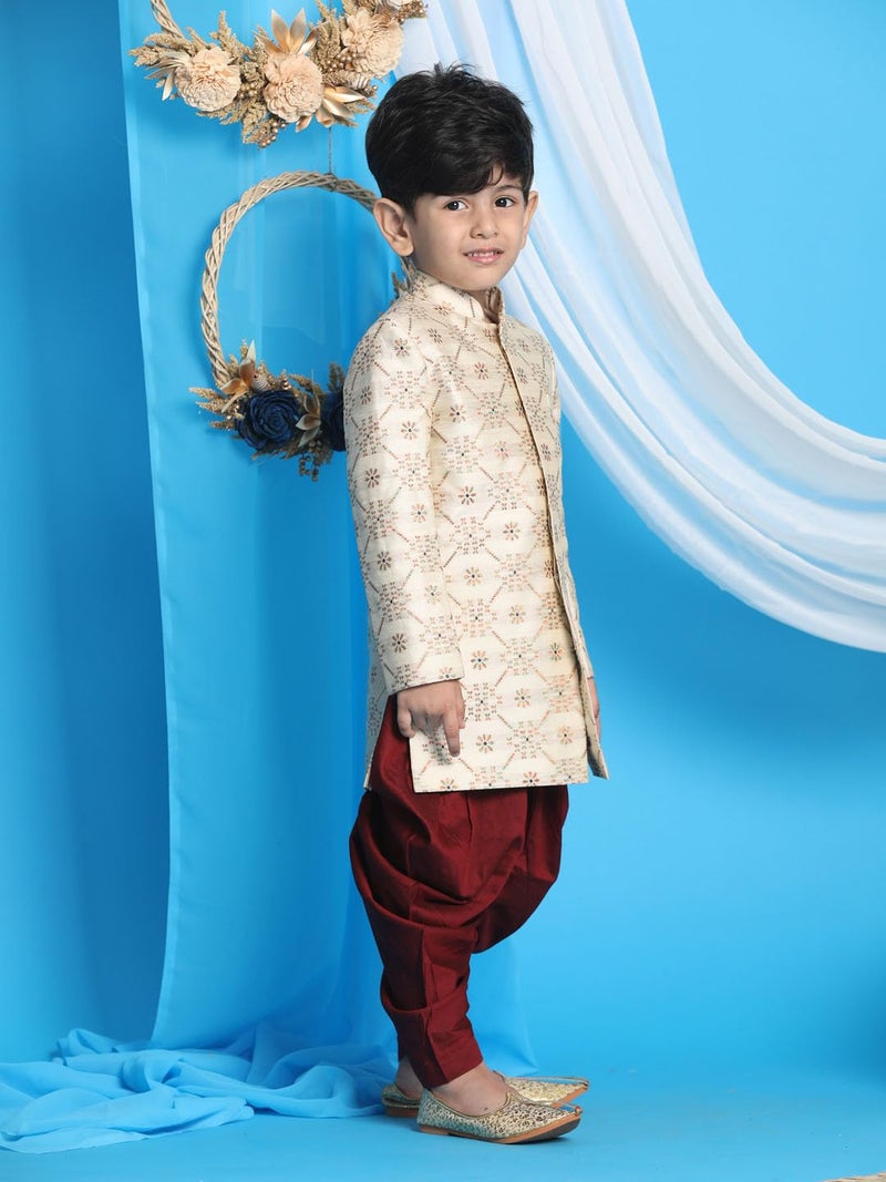 VASTRAMAY Boys' Beige and Maroon Sherwani Set_VASBSW027nCDMA_36 - Image 2