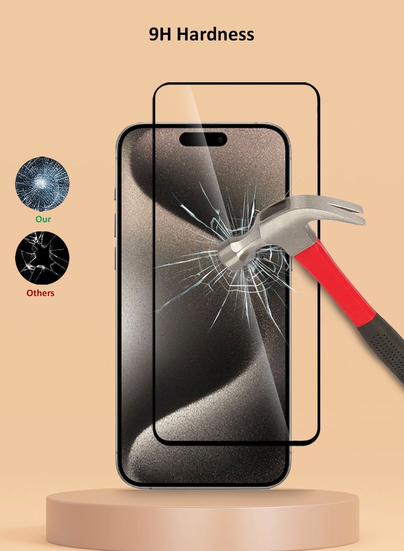 Techie حماية شاشة زجاجية مقسّاة HD بصلابة 9H تغطي كامل الشاشة لجهاز Apple iPhone 15 Pro Max - مضادة للخدوش، مضادة لبصمات الأصابع، وتقنية خالية من الفقاعات - Image 3