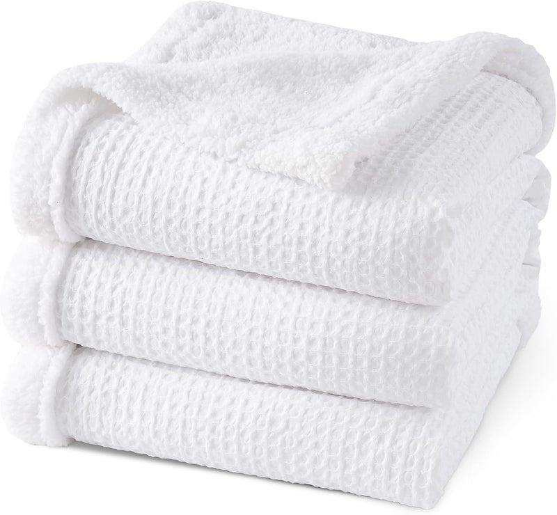 PHF Waffle Sherpa Blanket Queen Size (230cm x 230cm), Luxury Plush Flannel Fleece for Winter, Reversible & Cozy Soft, White - Image 1