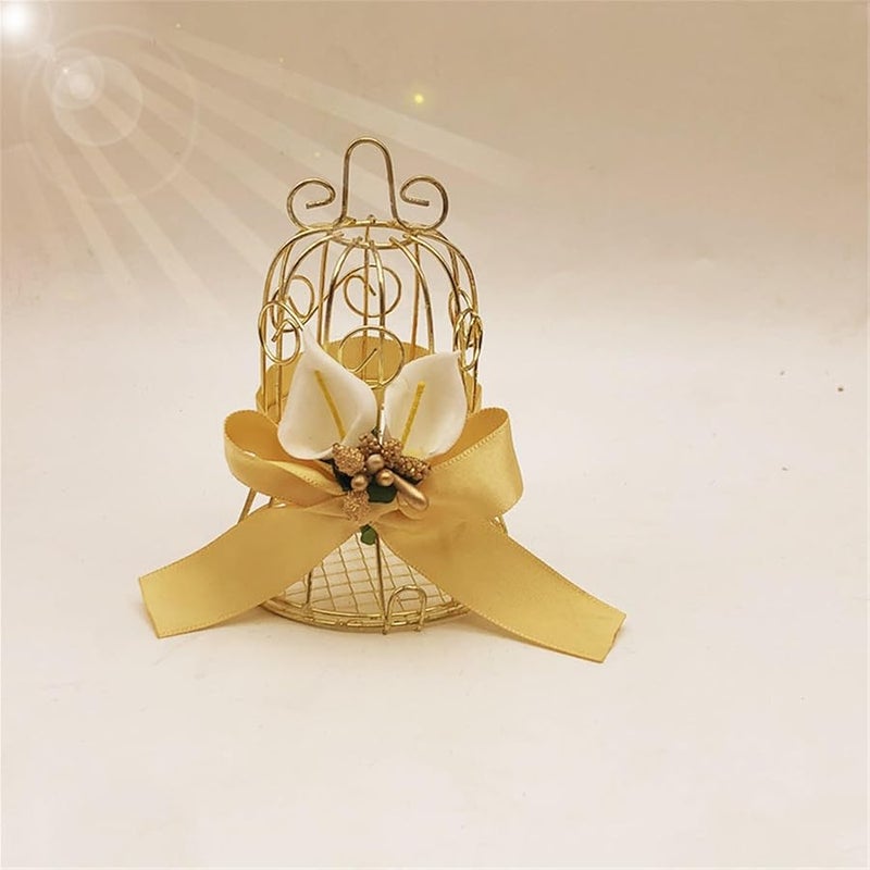 قفص طيور حديدي ذهبي مجوف، مجموعة علب حلوى من 6 قطع، أنيقة للحرف اليدوية، مخزن، هدية، منظّم - Image 4