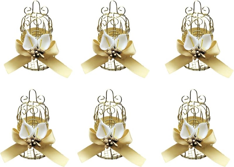 قفص طيور حديدي ذهبي مجوف، مجموعة علب حلوى من 6 قطع، أنيقة للحرف اليدوية، مخزن، هدية، منظّم - Image 2