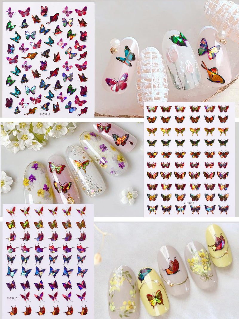 TOROKOM 12 Sheets Butterfly Nail Art Stickers, 3D Self-Adhesive Nail Decals with Colorful Laser Butterflies Designs for DIY Manicure Decor - Image 4