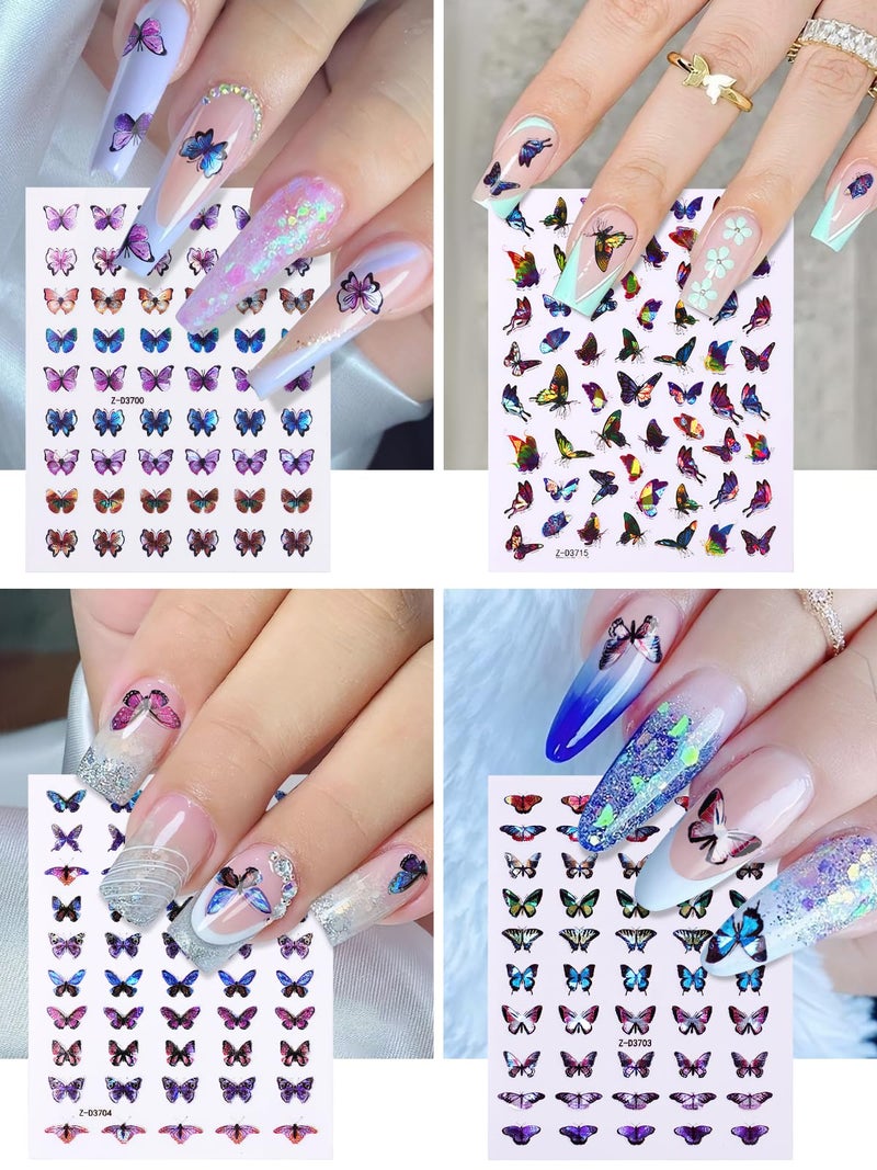 TOROKOM 12 Sheets Butterfly Nail Art Stickers, 3D Self-Adhesive Nail Decals with Colorful Laser Butterflies Designs for DIY Manicure Decor - Image 5