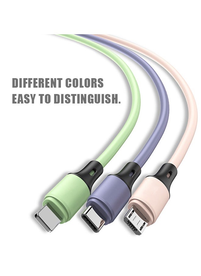 Generic - 3 in 1 USB Super Fast Charging Cable 1.5M/5A, Soft Silicone Type-C Lightning Port Universal Charger Cable with indicator light, Compatible with Laptop/Tablet/Phone (Colorful) - Image 1