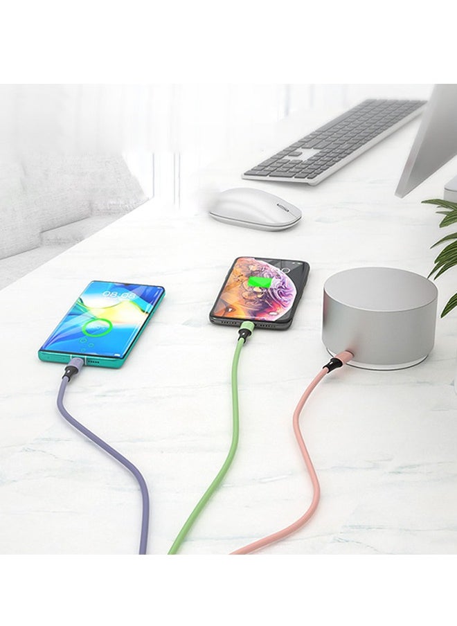 Generic - 3 in 1 USB Super Fast Charging Cable 1.5M/5A, Soft Silicone Type-C Lightning Port Universal Charger Cable with indicator light, Compatible with Laptop/Tablet/Phone (Colorful) - Image 1