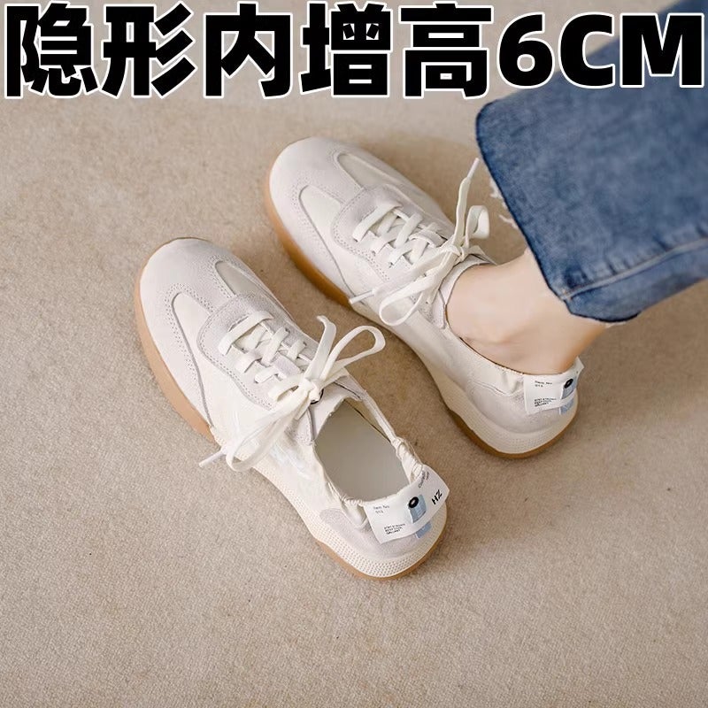 Genuine Leather 2025 Spring And Ballet Training Shoes Inner Height Increasing Women'S Shoes Soft Sole Breathable Sports White Shoes - Image 1