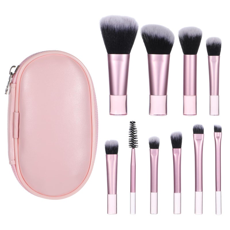 EupHHonycs 10 Pcs Mini Travel Makeup Brush Set With Pouch Pink Portable Travel Makeup Brushes Professional Cosmetic Brush Travel-Essentials kits for Women Girls Brushes Blush Powder Eye Shadow - Image 1